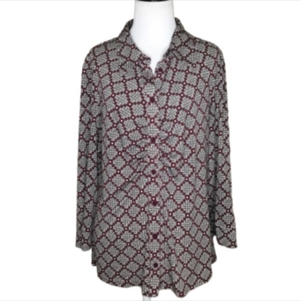 Laundry by Shelli Segal Brown & Olive Long Sleeve V Neck Blouse XL